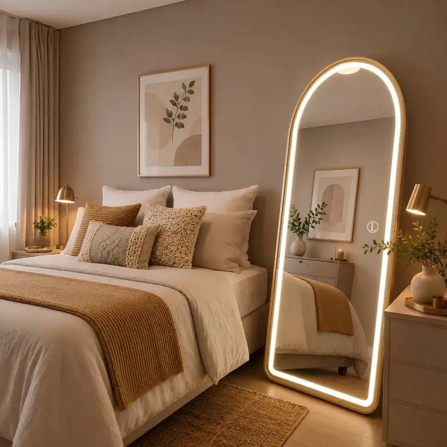 Espelho de Corpo Inteiro Arco com LED 170x70cm — Moldura Dourada